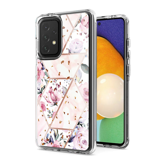 Flower Design Pattern Printing Dual Layer Hybrid Hard Plastic and Soft TPU Rubber Case Cover for SAMSUNG GALAXY A52 5G In Pink Base Flower - Shockproof & Reliable