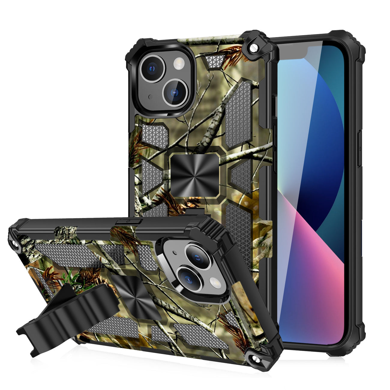 IPHONE 13 Compatible Built-in Kickstand TPU Case with Magnetic Mount for APPLE IPHONE 13 in Tree leaf patterns - Premium Protection by