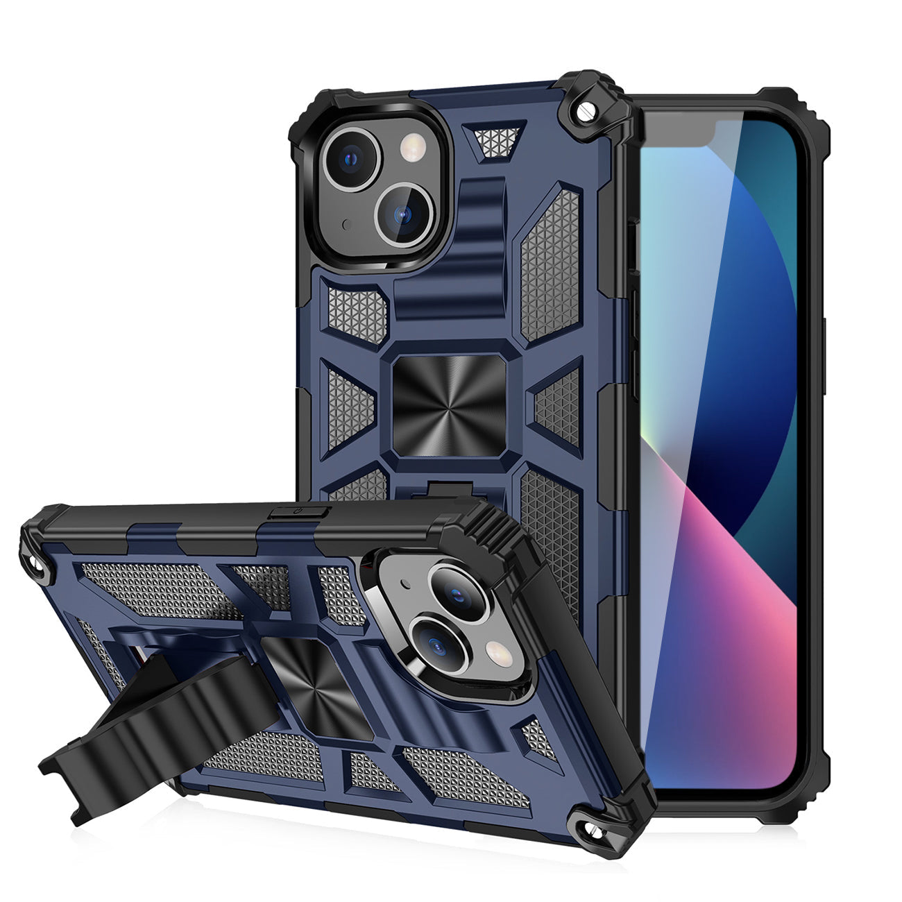 IPHONE 13 Compatible Built-in Kickstand TPU Case with Magnetic Mount for APPLE IPHONE 13 in Blue - Crystal Clear Protection by