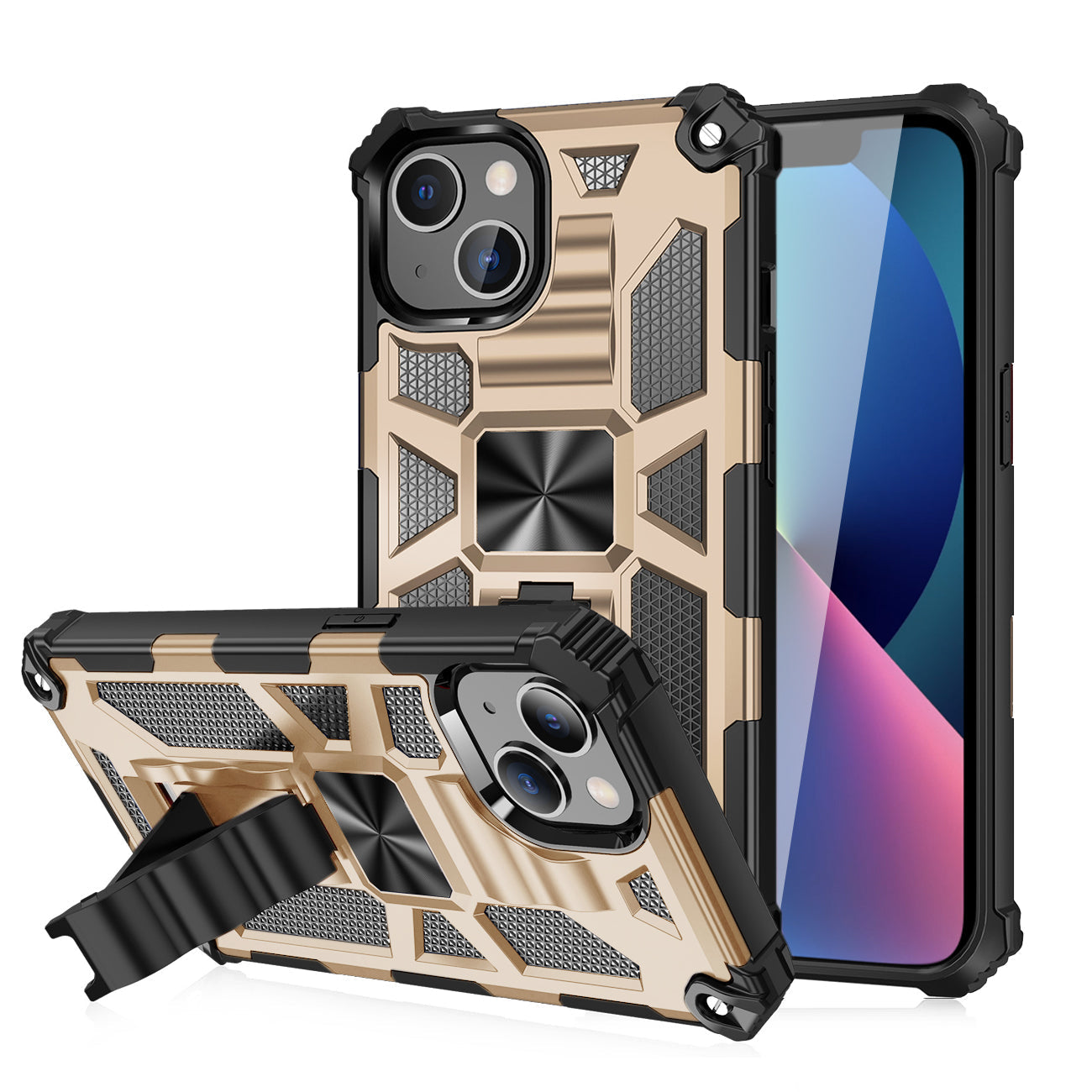 IPHONE 13 Compatible Built-in Kickstand TPU Case with Magnetic Mount for APPLE IPHONE 13 in Gold - Premium Protection by