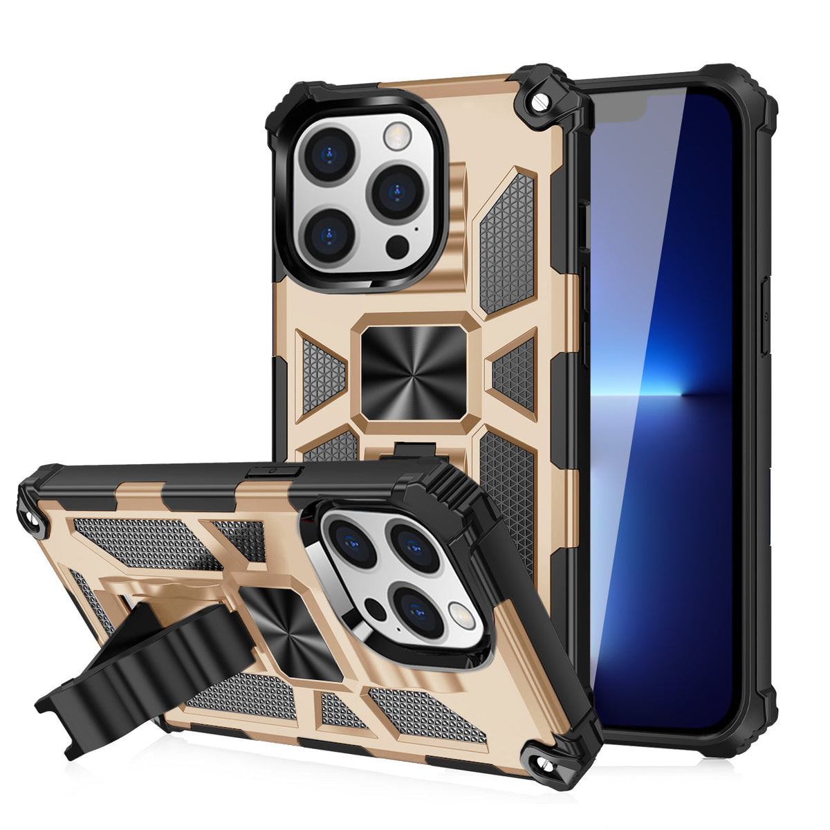 IPHONE 13 PRO Compatible Built-in Kickstand TPU Case with Magnetic Mount for APPLE IPHONE 13 PRO MAX in Gold - Ultra-Slim Protection by