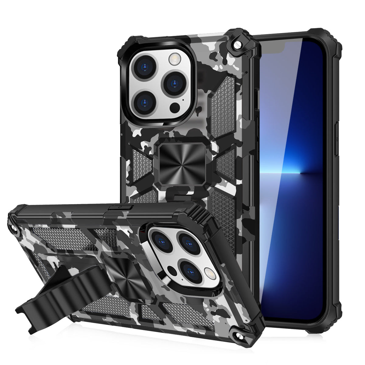 IPHONE 13 PRO Compatible Built-in Kickstand TPU Case with Magnetic Mount for APPLE IPHONE 13 PRO in Camouflage - Shockproof Protection by