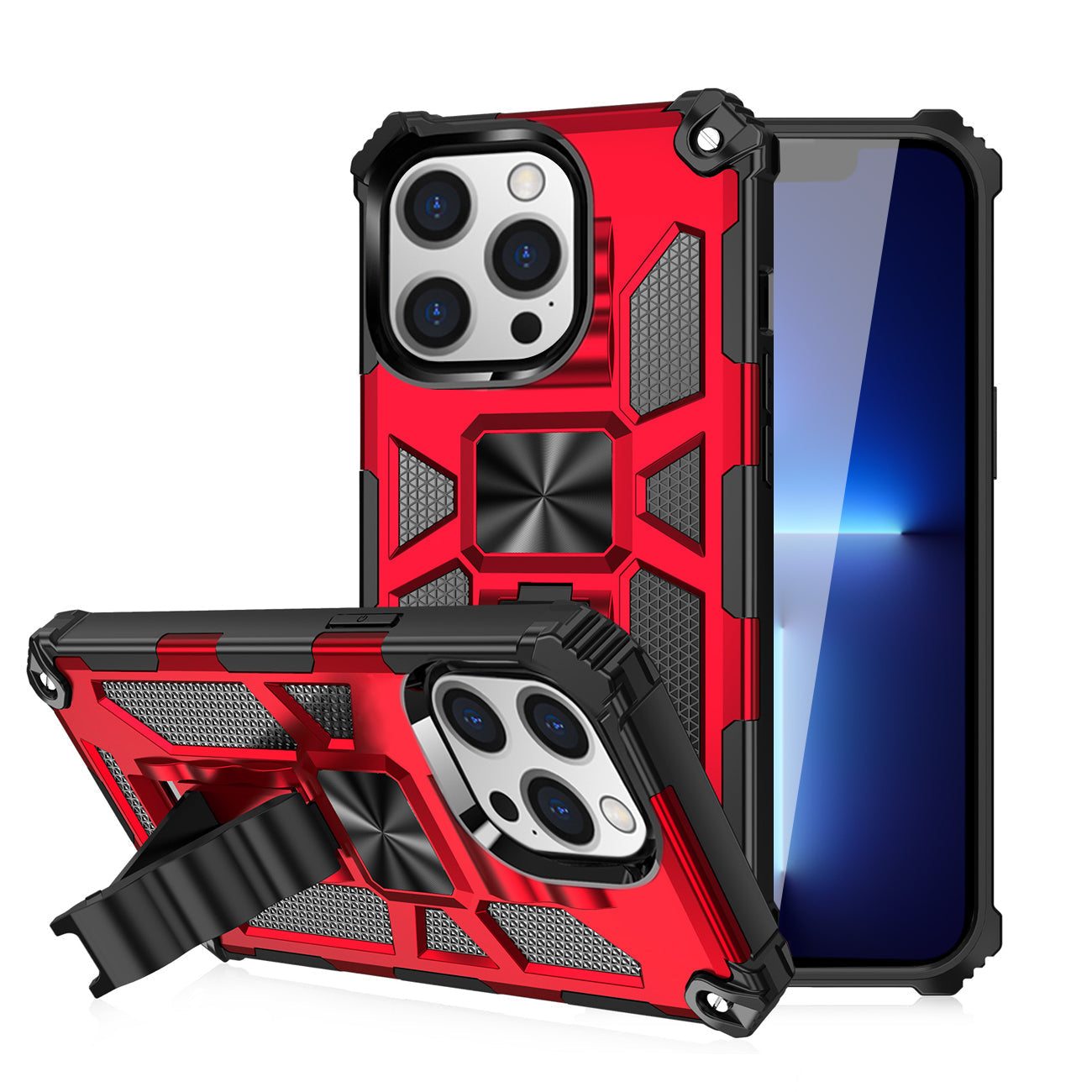 IPHONE 13 PRO Compatible Built-in Kickstand TPU Case with Magnetic Mount for APPLE IPHONE 13 PRO in Red - Durable Protection by
