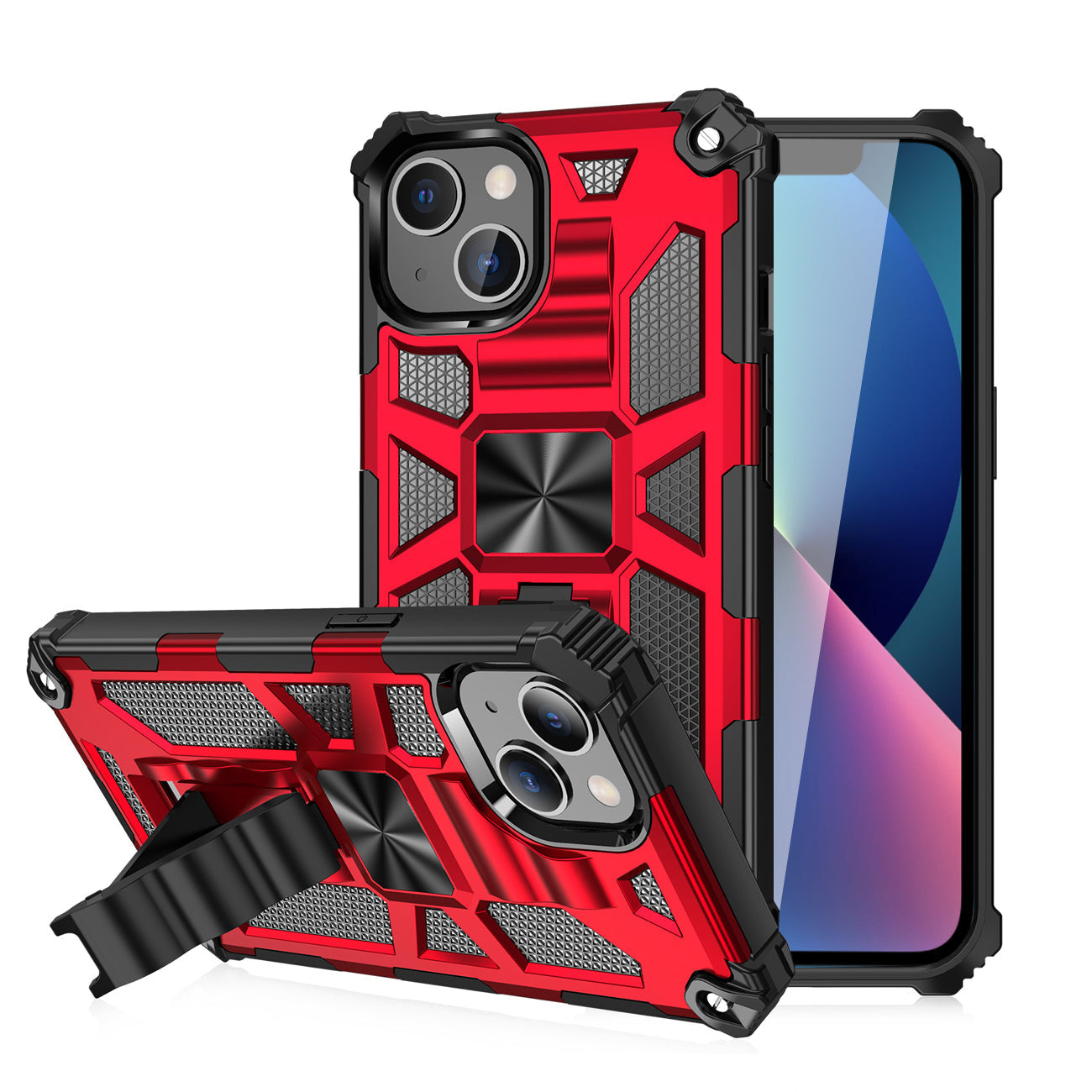 IPHONE 13 Compatible Built-in Kickstand TPU Case with Magnetic Mount for APPLE IPHONE 13 in Red - Crystal Clear Protection by