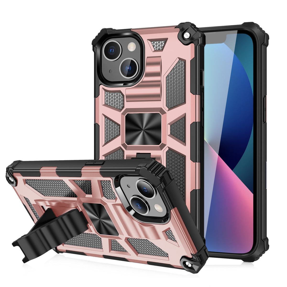 IPHONE 13 Compatible Built-in Kickstand TPU Case with Magnetic Mount for APPLE IPHONE 13 in Rose Gold - Heavy Duty Protection by