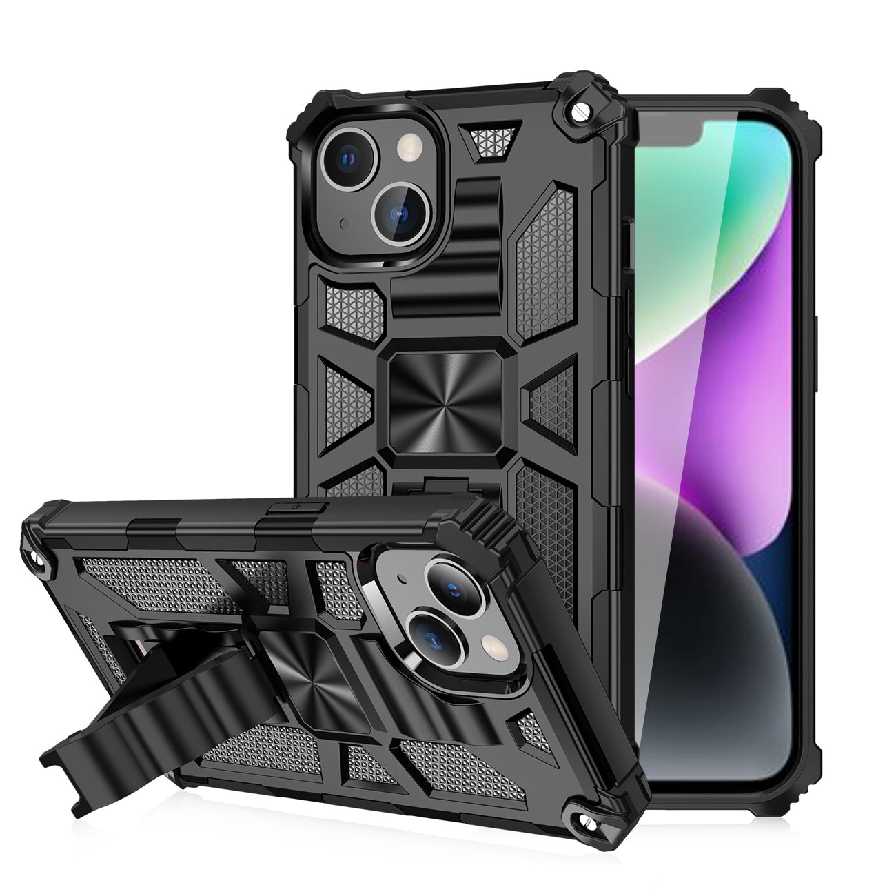 IPHONE 14 Compatible Built-in Kickstand TPU Case with Magnetic Mount for APPLE IPHONE 14 in Black - Heavy Duty Protection by