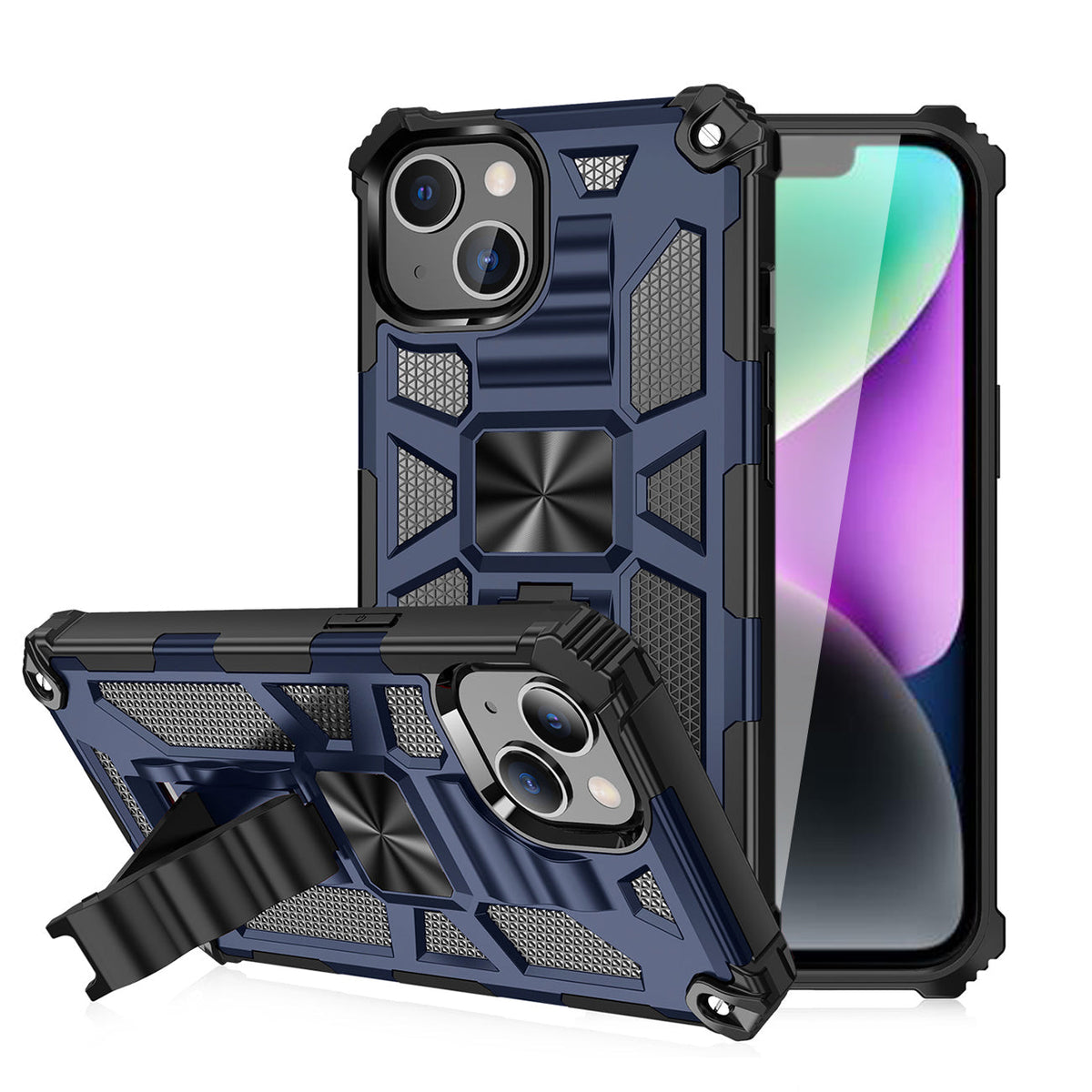 IPHONE 14 Compatible Built-in Kickstand TPU Case with Magnetic Mount for APPLE IPHONE 14 in Blue - Crystal Clear Protection by