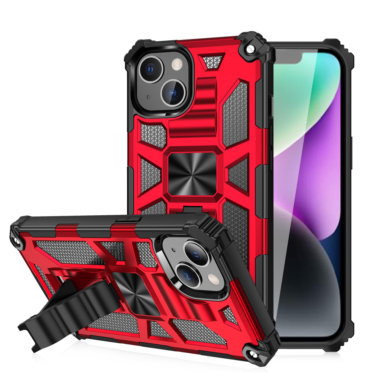 IPHONE 14 PLUS Compatible Built-in Kickstand TPU Case with Magnetic Mount for APPLE IPHONE 14 PLUS in Red - Shockproof Protection by