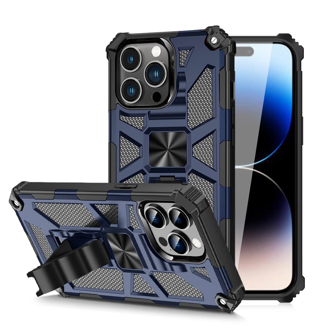 IPHONE 14 PRO Compatible Built-in Kickstand TPU Case with Magnetic Mount for APPLE IPHONE 14 PRO MAX in Blue - Crystal Clear Protection by