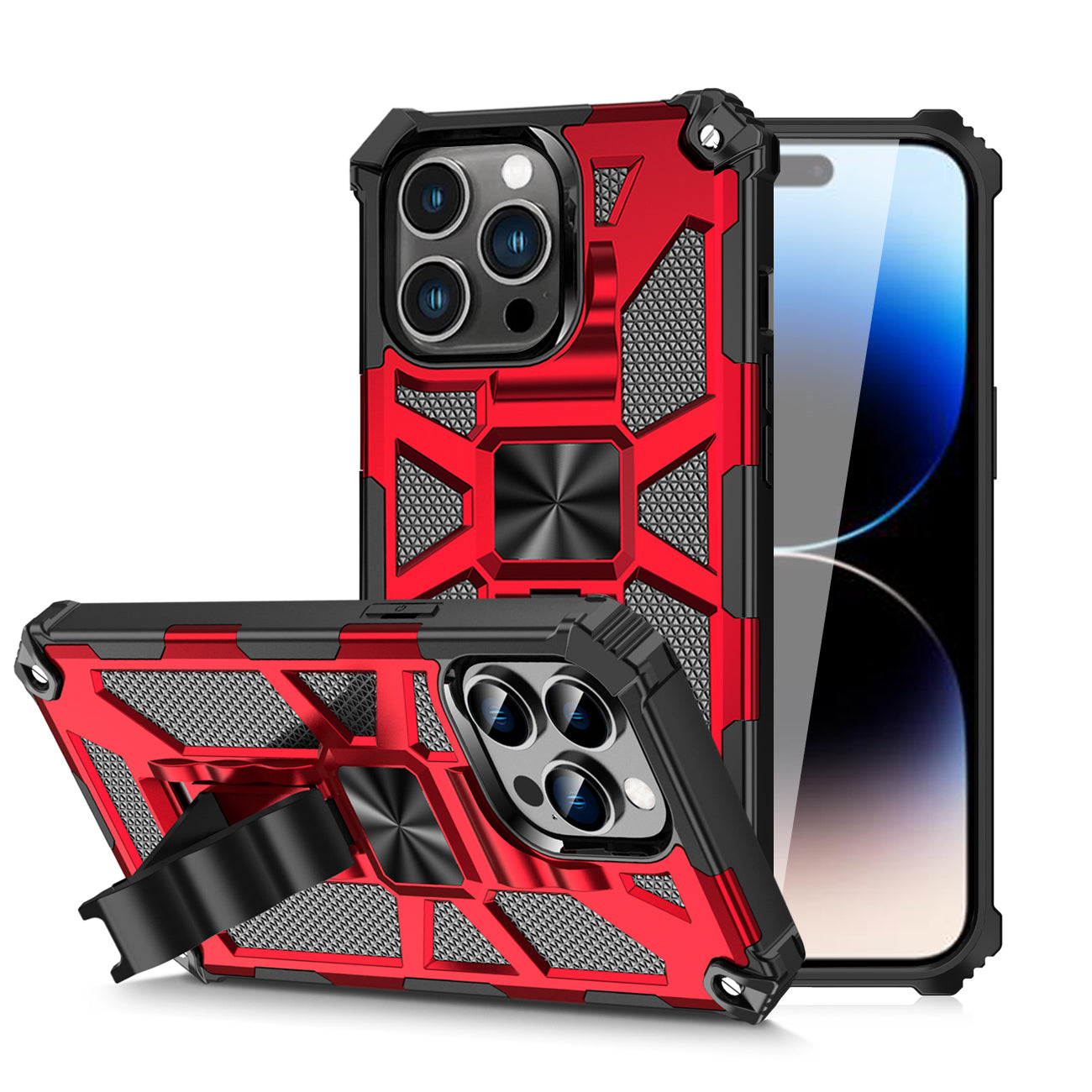 IPHONE 14 PRO Compatible Built-in Kickstand TPU Case with Magnetic Mount for APPLE IPHONE 14 PRO MAX in Red - Ultra-Slim Protection by