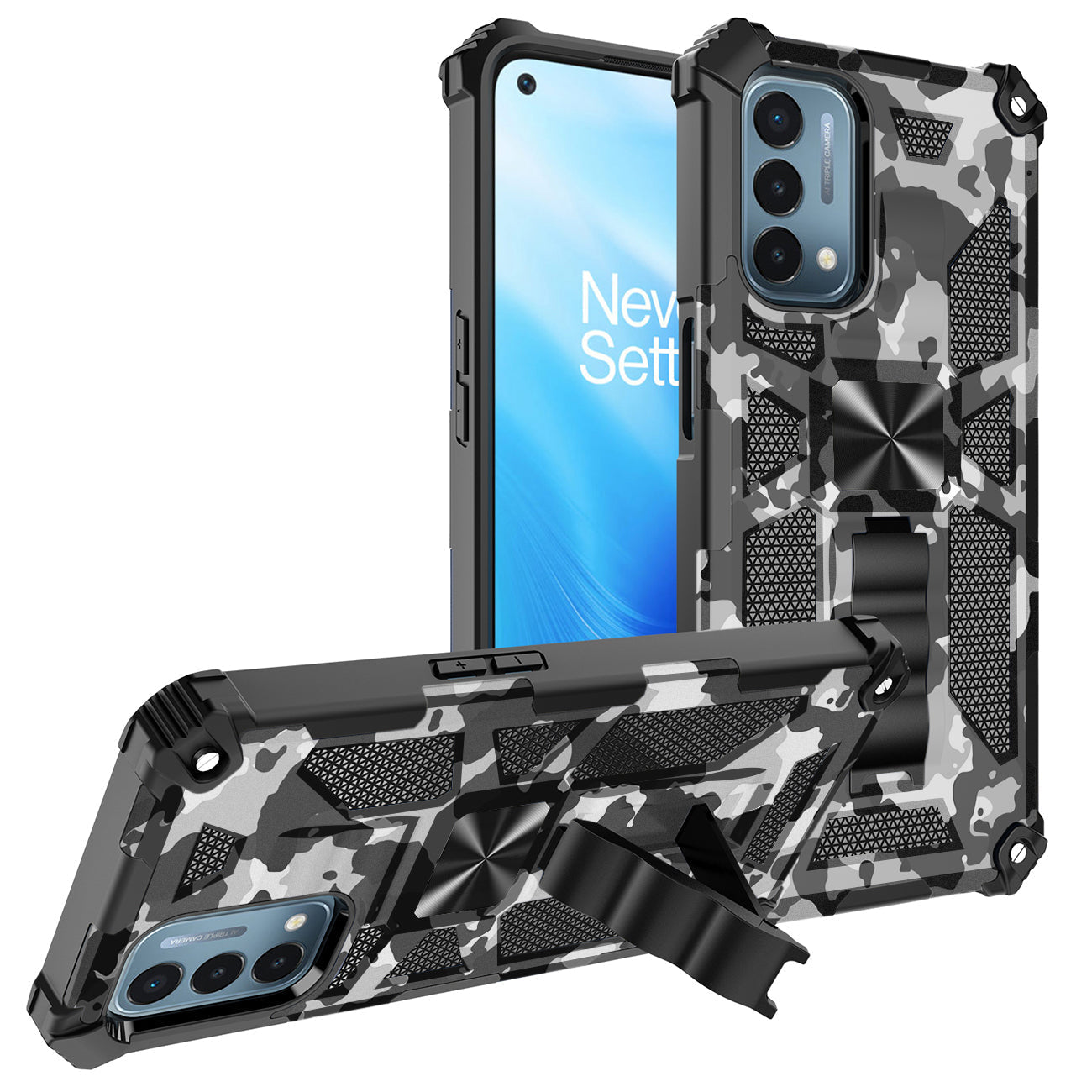 Built-in Kickstand TPU Case with Magnetic Mount for ONEPLUS NORD N200 5G in Camouflage - Durable & Reliable