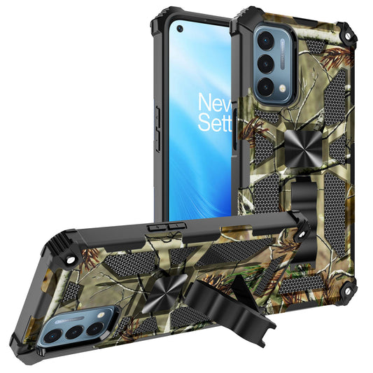Built-in Kickstand TPU Case with Magnetic Mount for ONEPLUS NORD N200 5G in Tree leaf patterns - Ultra-Slim & Reliable