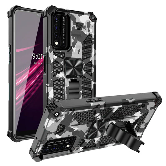 Built-in Kickstand TPU Case with Magnetic Mount for REVVL 5G in Camouflage - Crystal Clear & Reliable