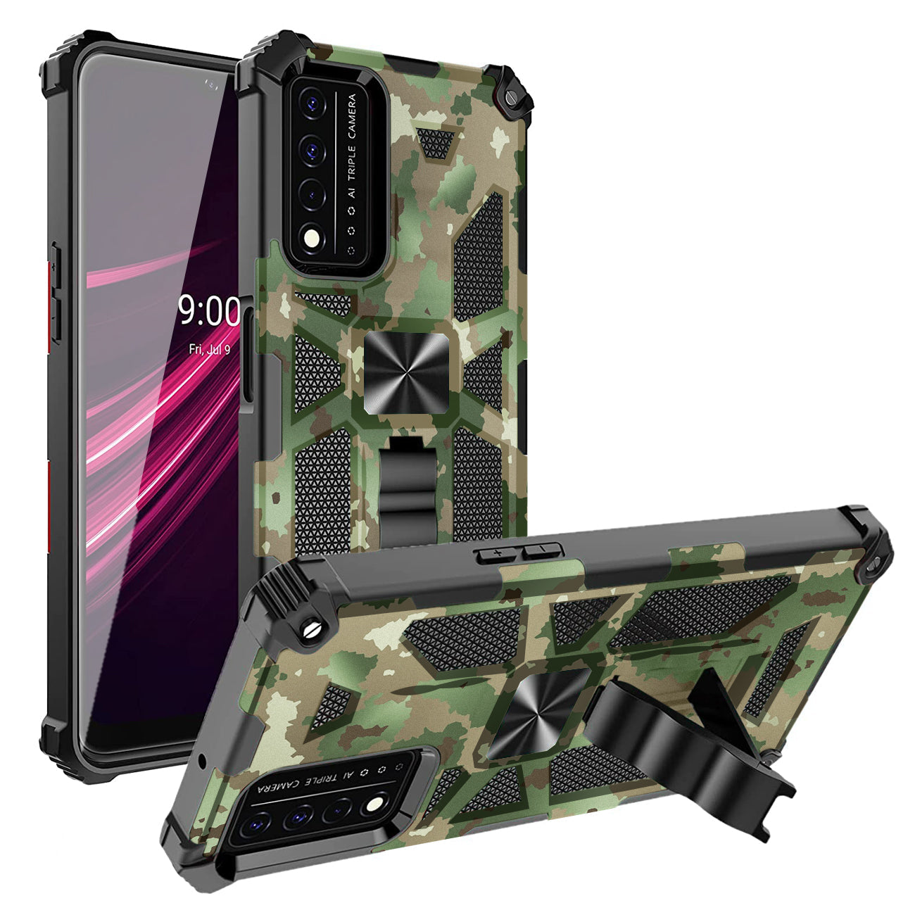 Built-in Kickstand TPU Case with Magnetic Mount for REVVL 5G in Camouflage - Durable & Reliable