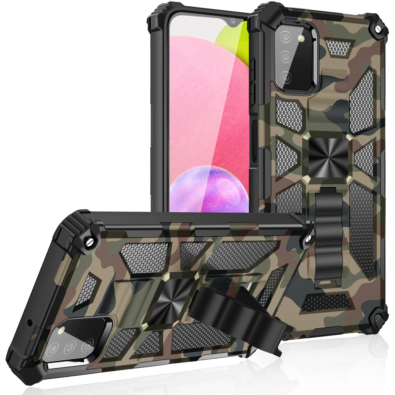 Built-in Kickstand TPU Case with Magnetic Mount for SAMSUNG GALAXY A02S in Camouflage - Ultra-Slim & Reliable