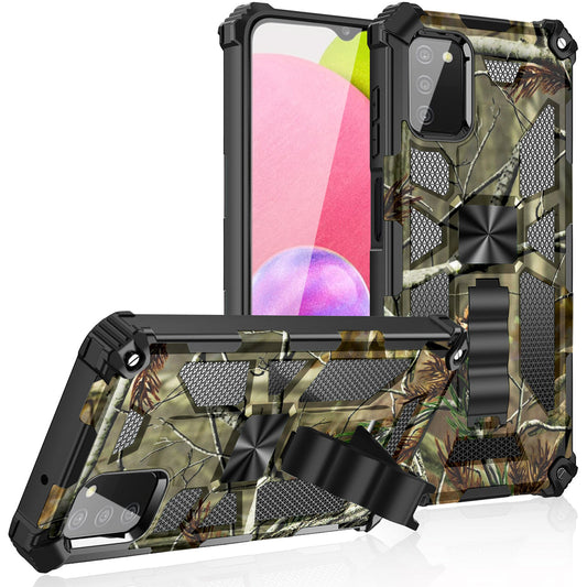 Built-in Kickstand TPU Case with Magnetic Mount for SAMSUNG GALAXY A02S in Tree leaf patterns - Heavy Duty & Reliable