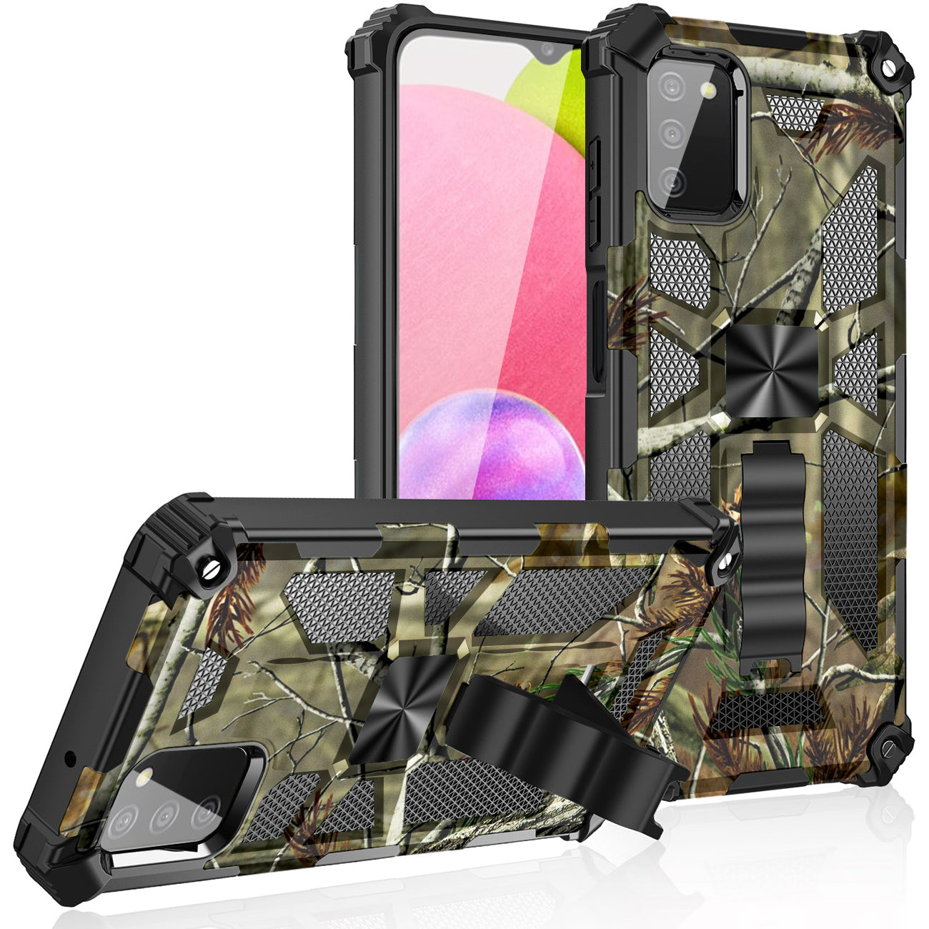 Built-in Kickstand TPU Case with Magnetic Mount for SAMSUNG GALAXY A02S in Tree leaf patterns - Heavy Duty & Reliable