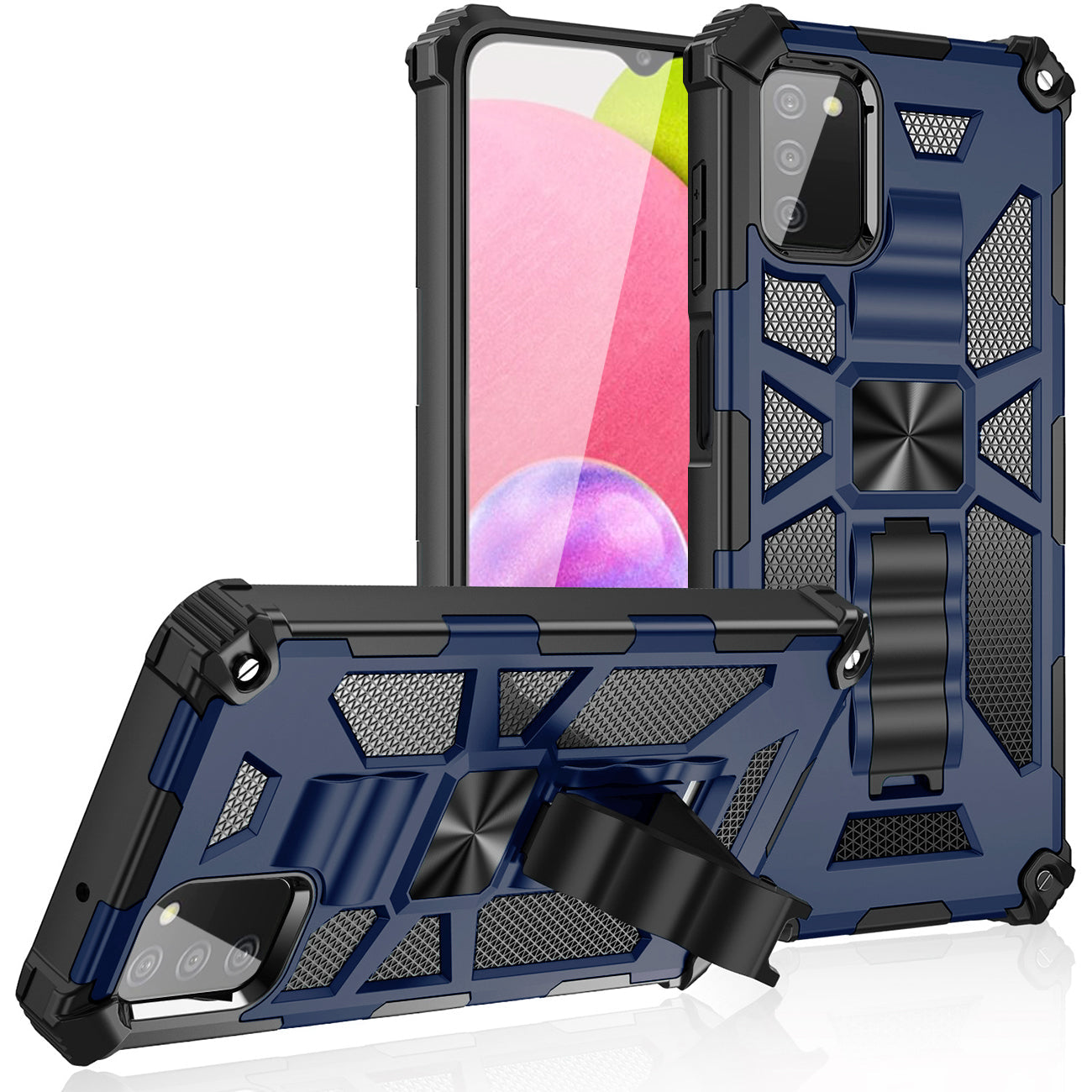 Built-in Kickstand TPU Case with Magnetic Mount for SAMSUNG GALAXY A02S in Blue - Crystal Clear & Reliable