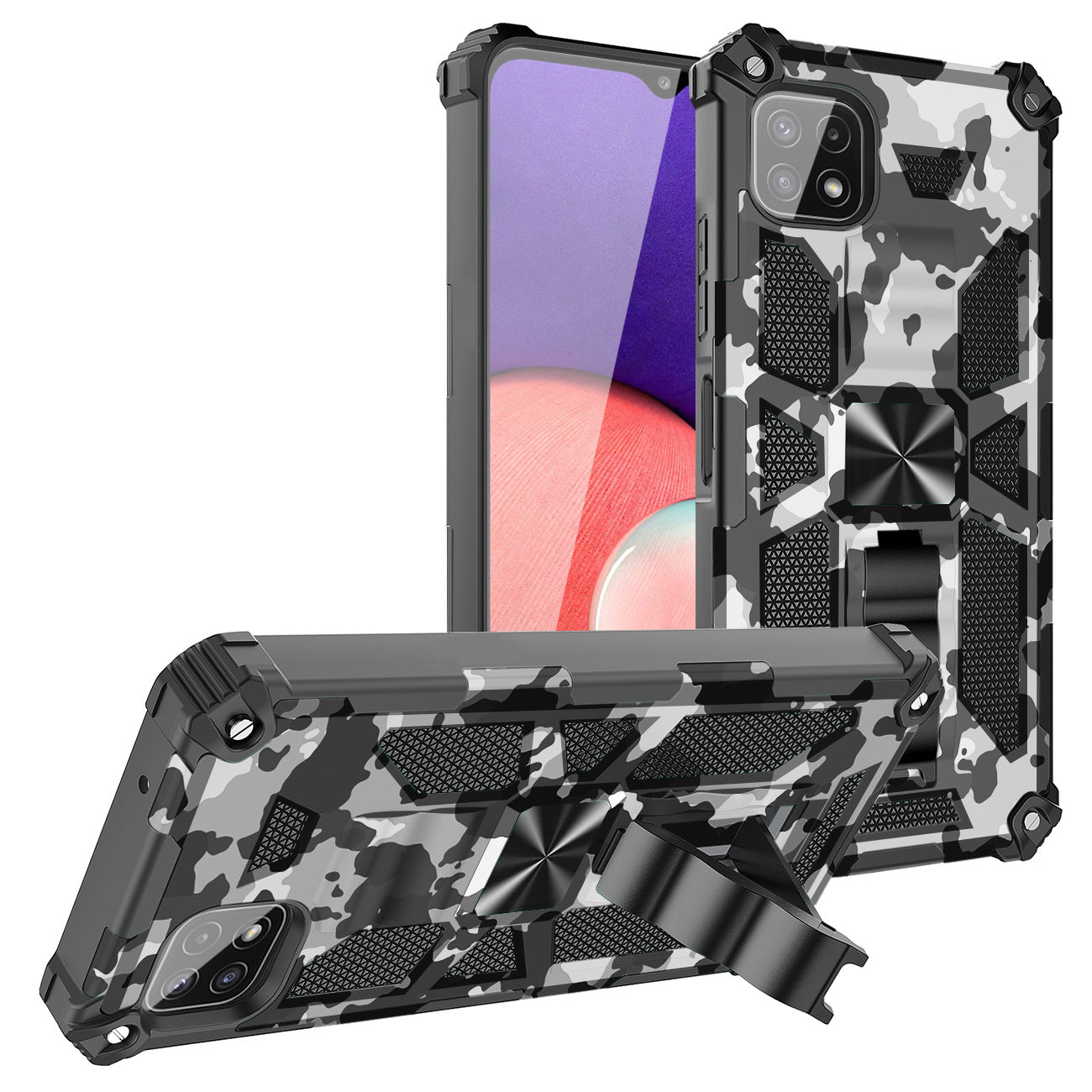 Built-in Kickstand TPU Case with Magnetic Mount for SAMSUNG GALAXY A22 5G in Camouflage - Premium & Reliable
