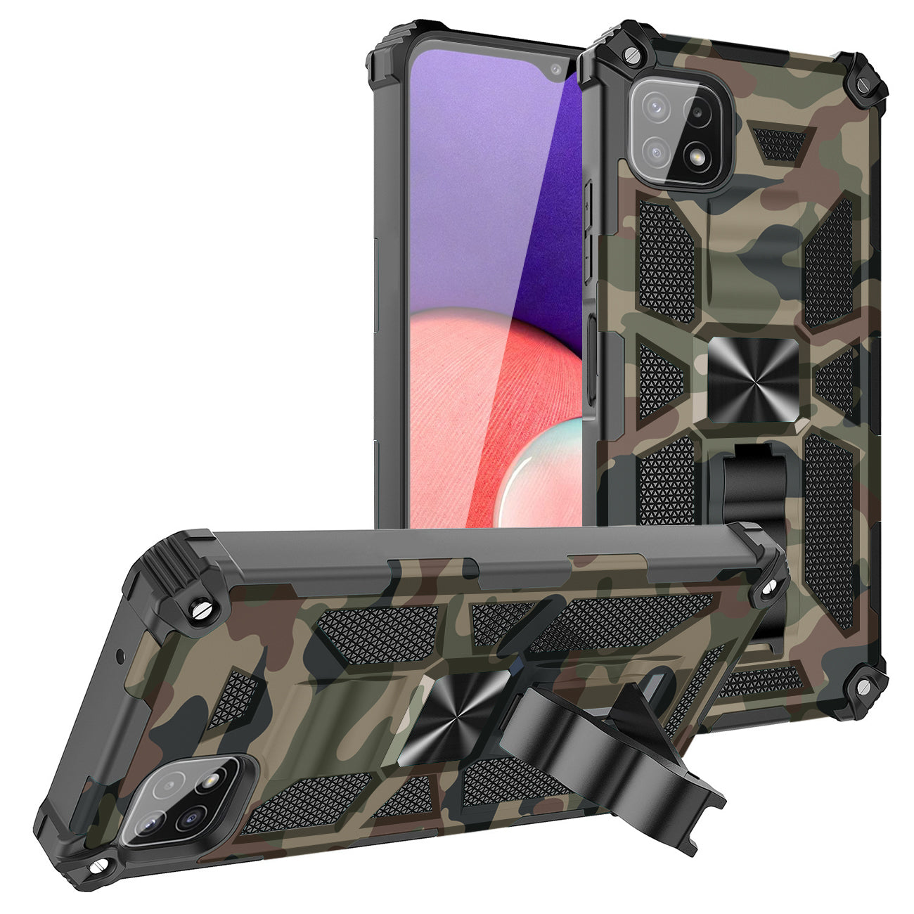 Built-in Kickstand TPU Case with Magnetic Mount for SAMSUNG GALAXY A22 5G in Camouflage - Premium & Reliable
