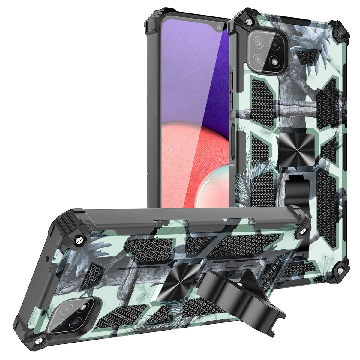 Built-in Kickstand TPU Case with Magnetic Mount for SAMSUNG GALAXY A22 5G in Tree leaf patterns - Premium & Reliable