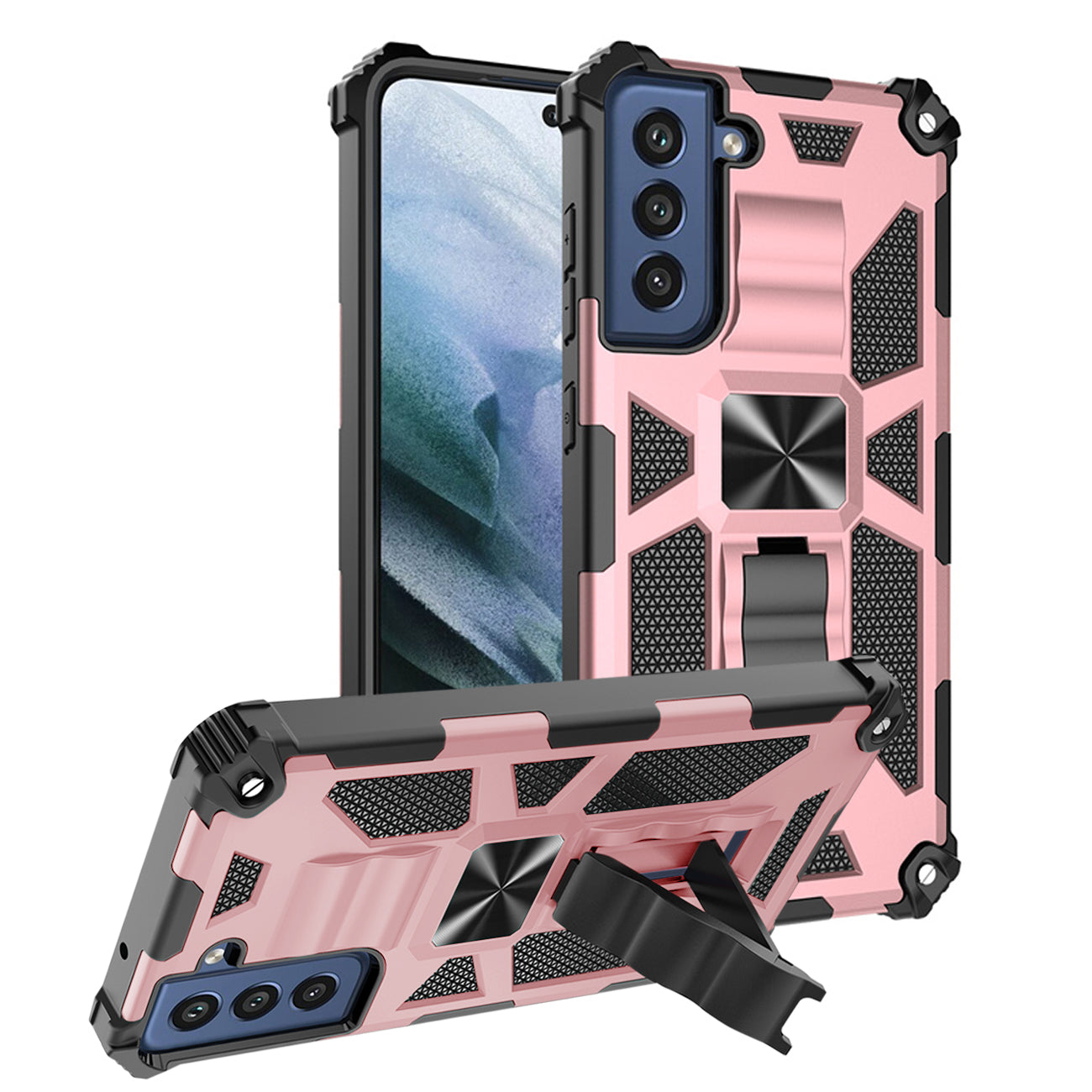 Built-in Kickstand TPU Case with Magnetic Mount for SAMSUNG GALAXY S22 PLUS in Rose Gold - Crystal Clear & Reliable