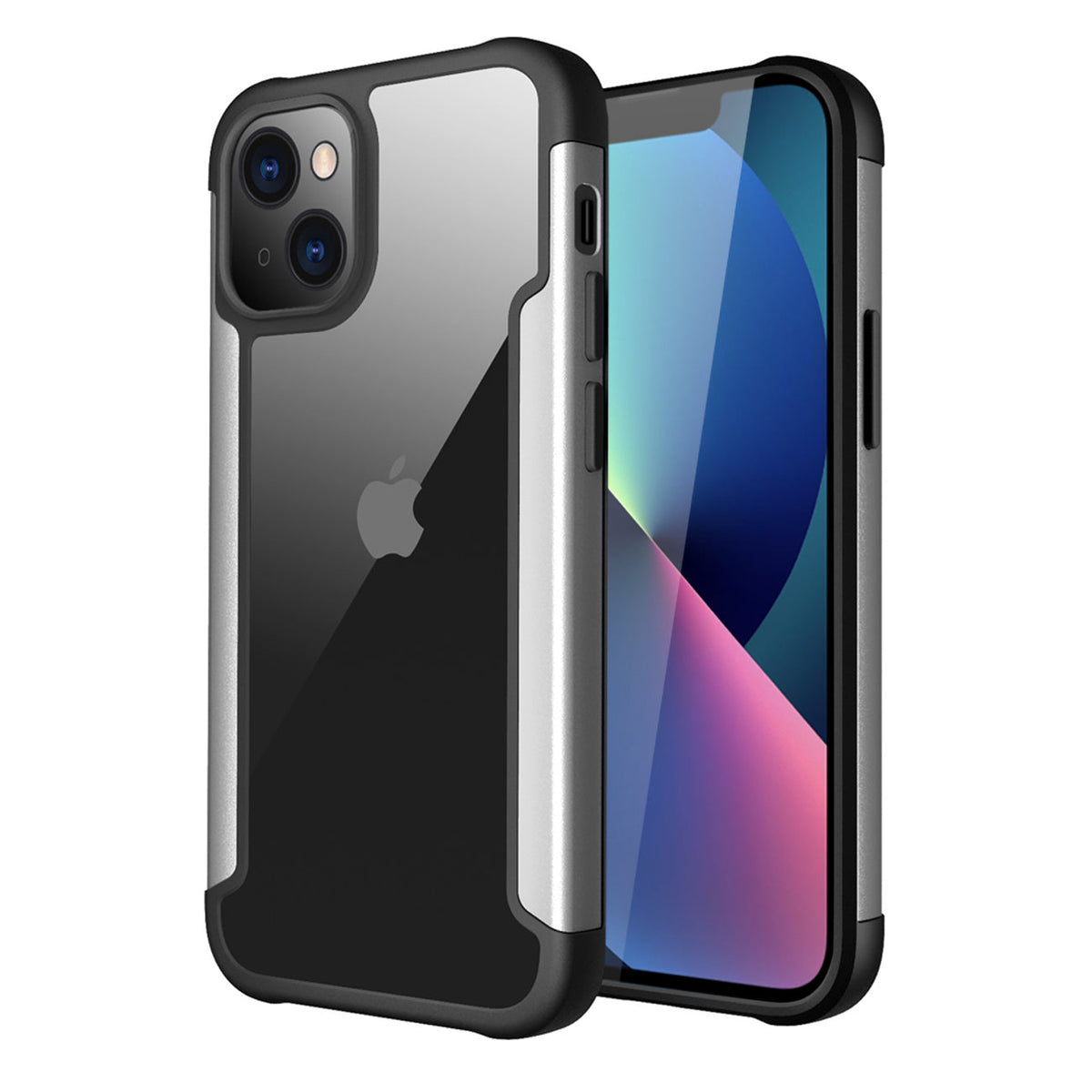 iPhone 13 Mini Compatible High Quality Clean PC,TPU and Metal Bumper Case For iPhone 13 Mini In Silver - Premium Protection by