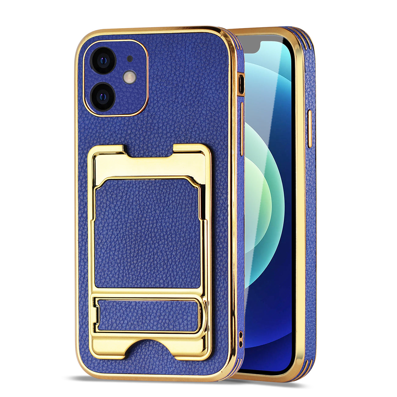 IPHONE 12 Leather Case with Card Holder In Blue - Ultra-Slim & Reliable