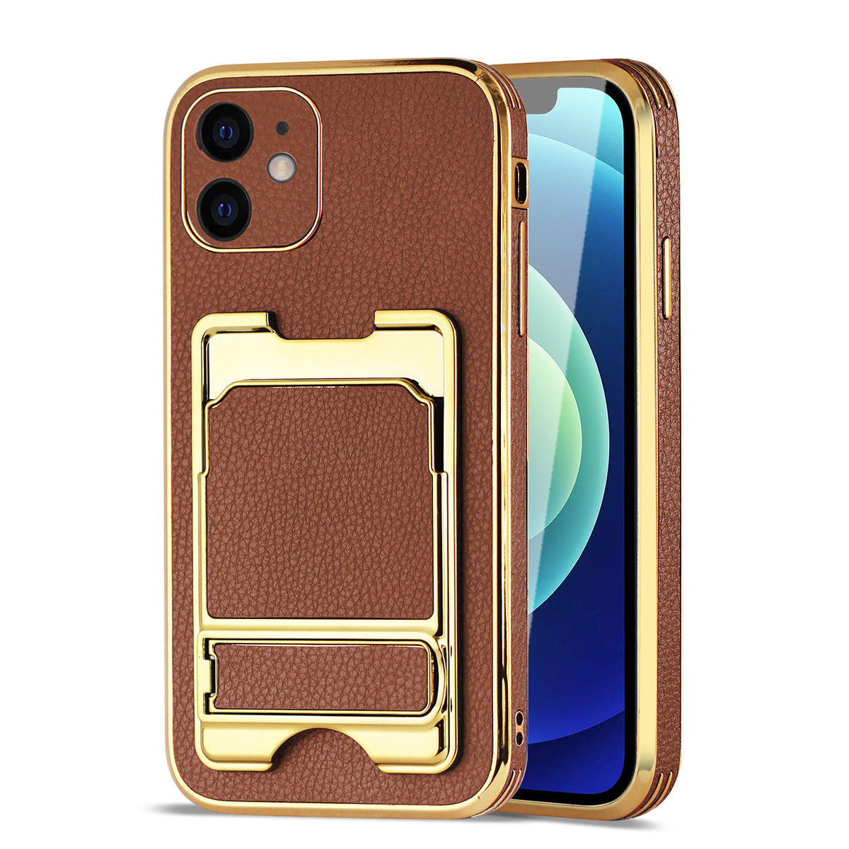 IPHONE 12 Leather Case with Card Holder In Brown - Durable & Reliable