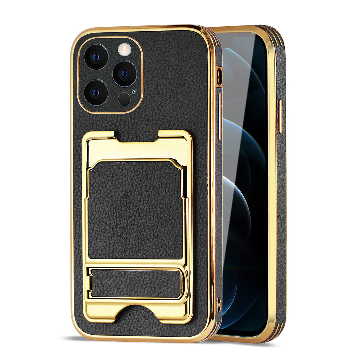IPHONE 12 Pro Leather Case with Card Holder In Black - Durable & Reliable