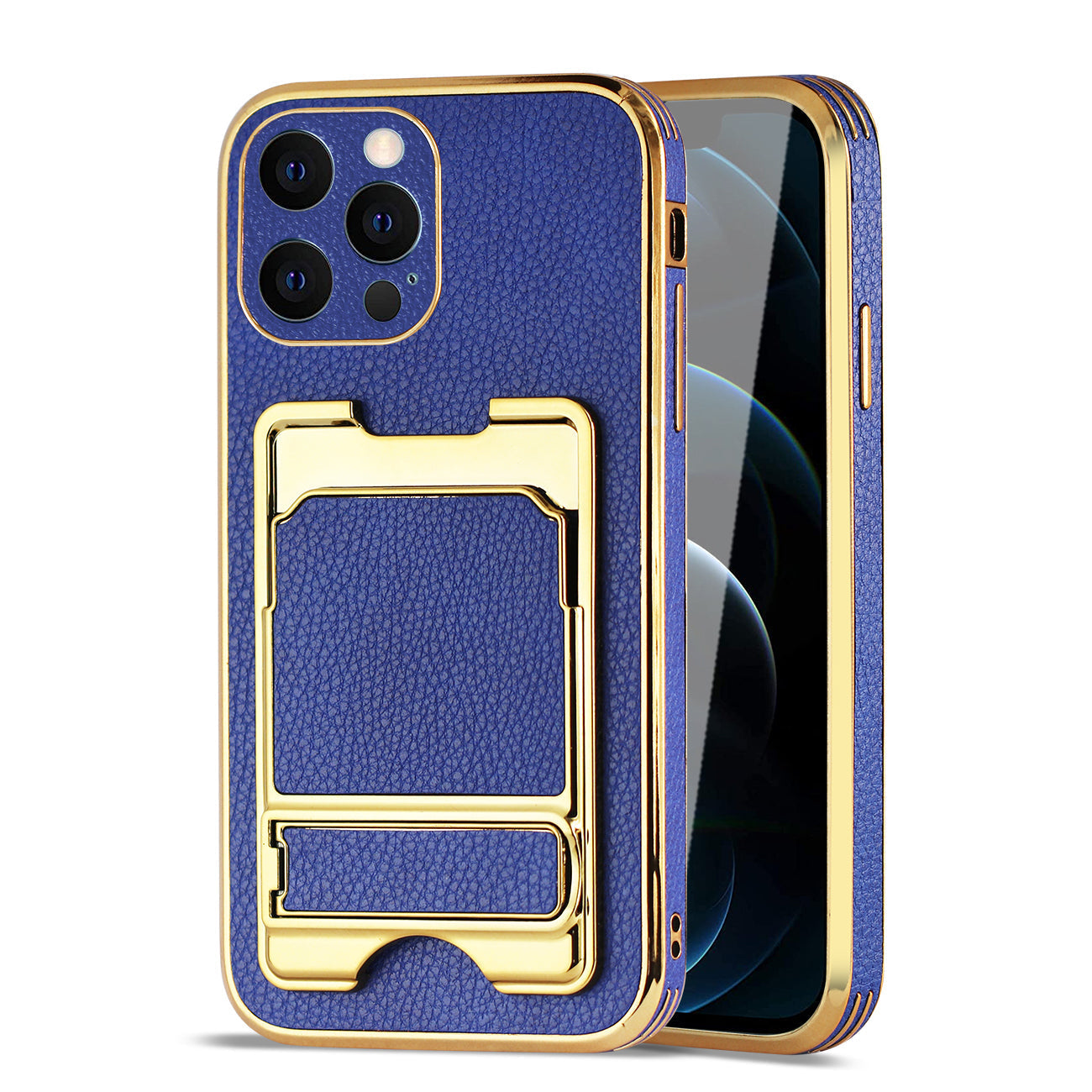 IPHONE 12 Pro Leather Case with Card Holder In Blue - Premium & Reliable