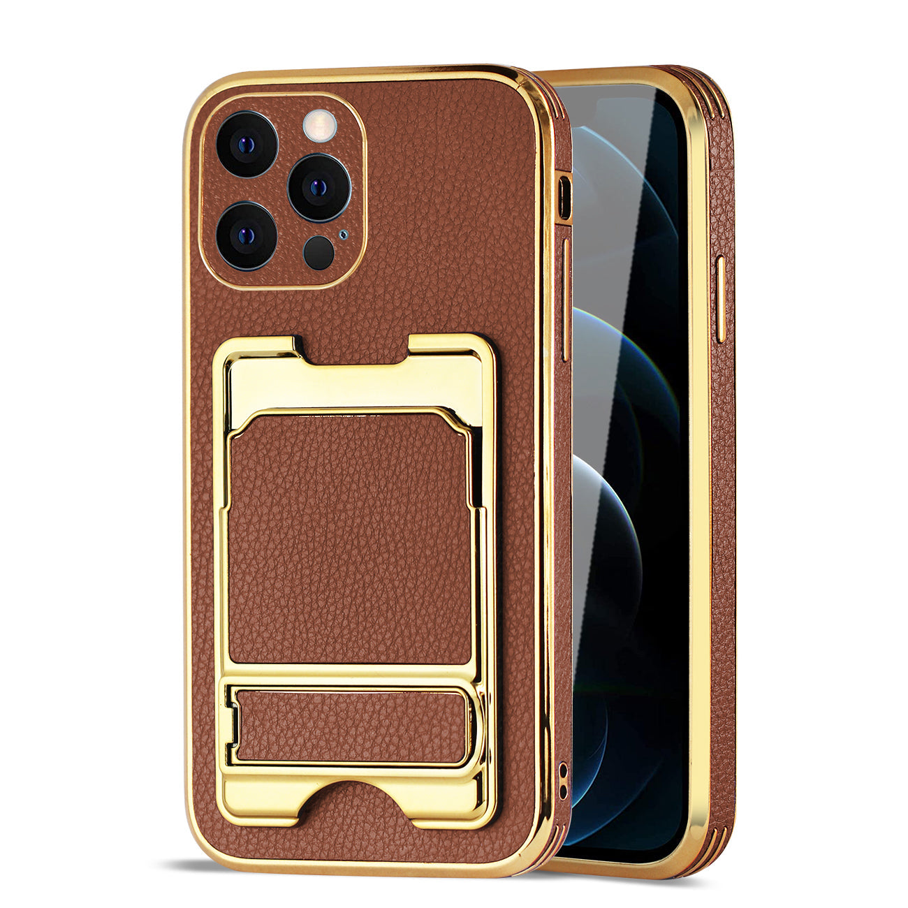 IPHONE 12 Pro Leather Case with Card Holder In Brown - Ultra-Slim & Reliable