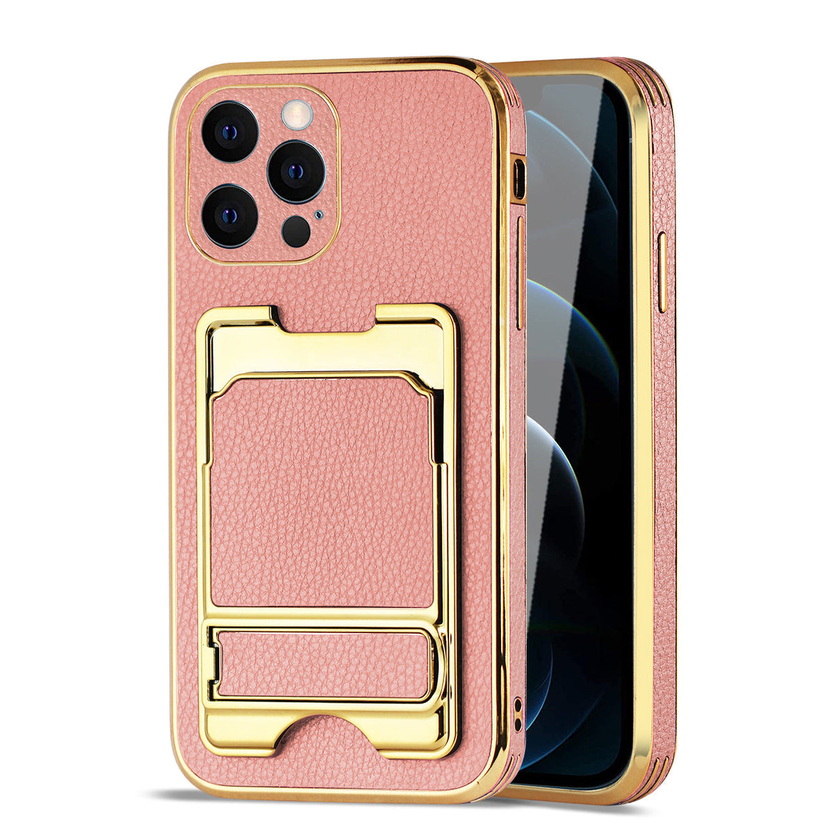 IPHONE 12 Pro Leather Case with Card Holder In Pink - Premium & Reliable