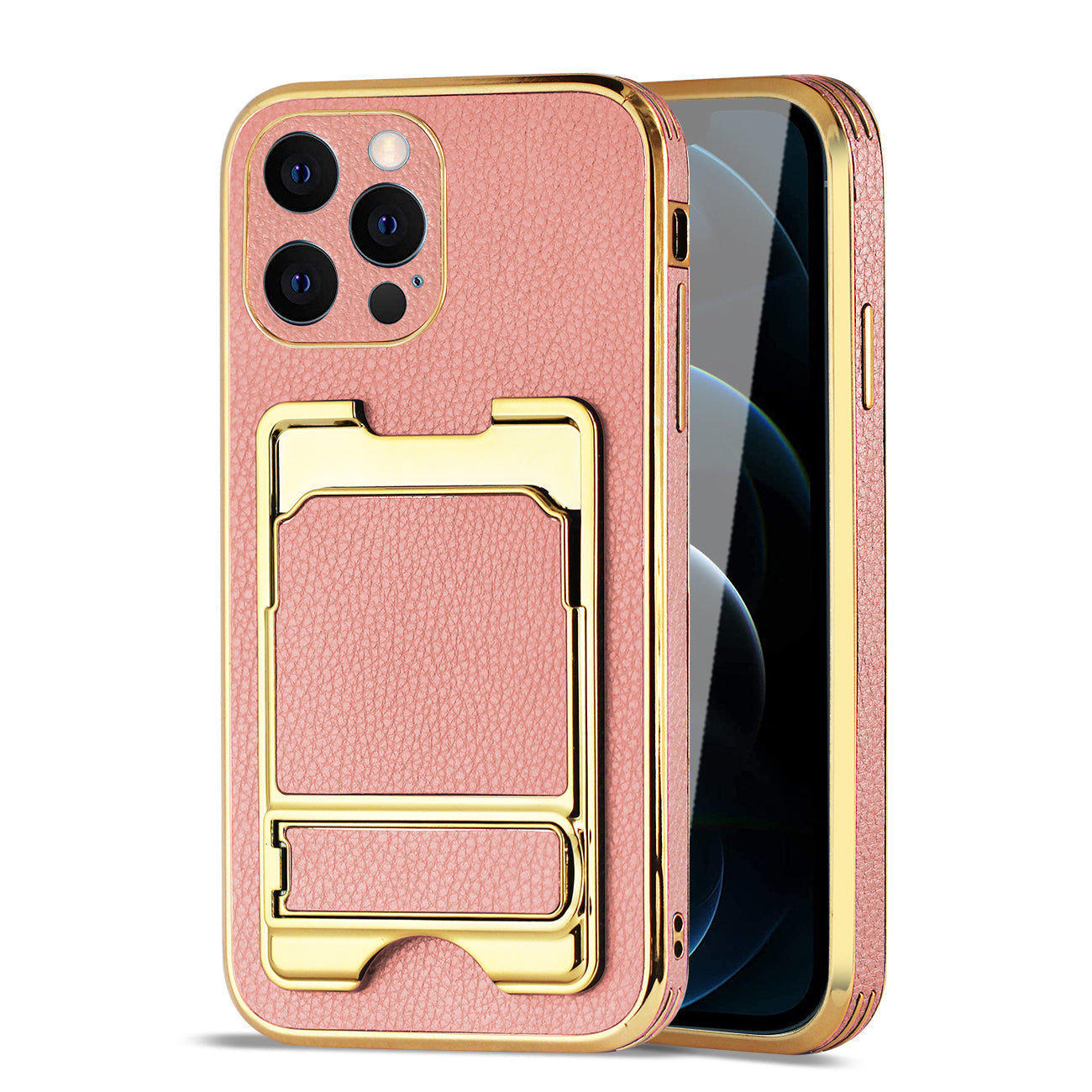IPHONE 12 Pro Leather Case with Card Holder In Pink - Premium & Reliable