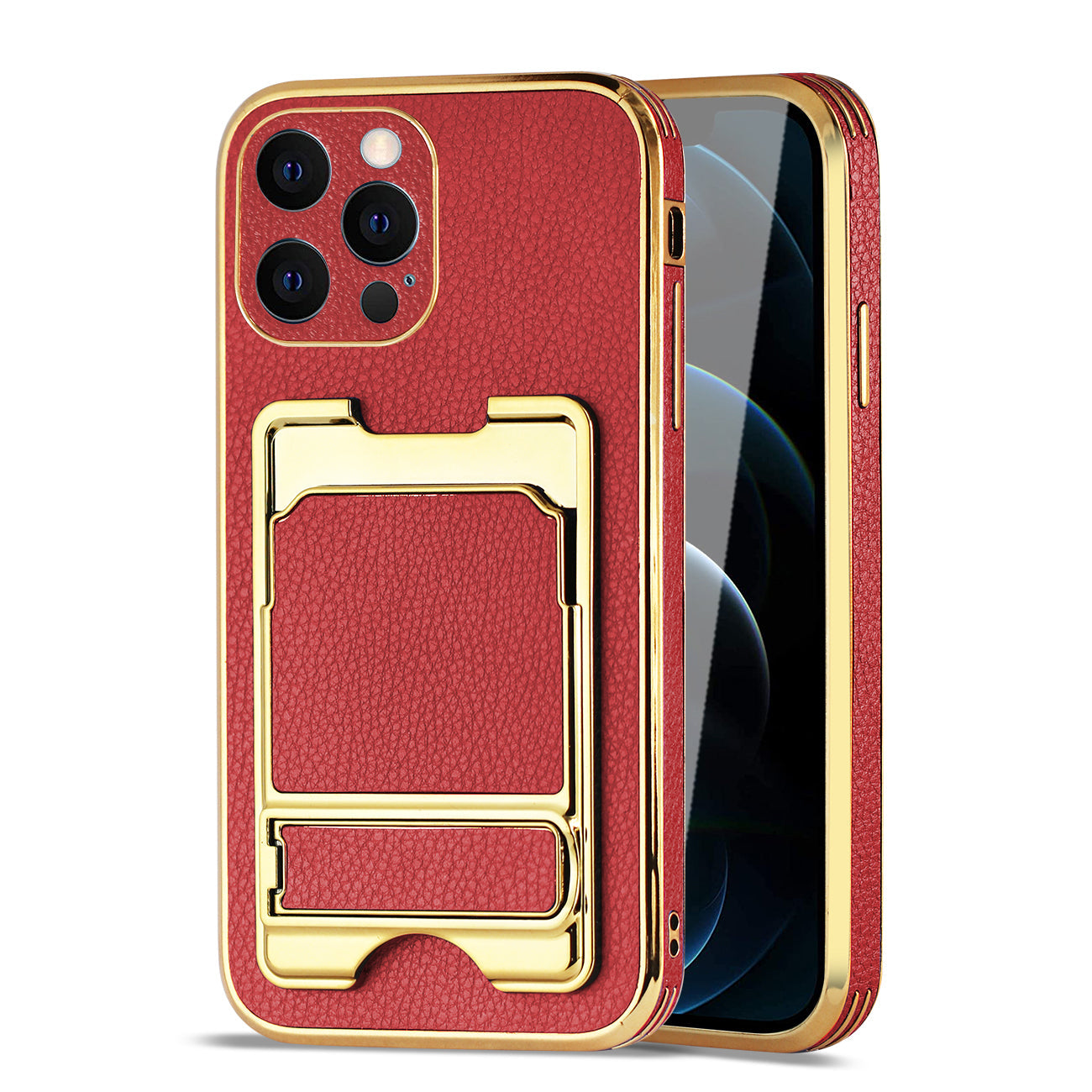IPHONE 12 Pro Leather Case with Card Holder In Red - Ultra-Slim & Reliable