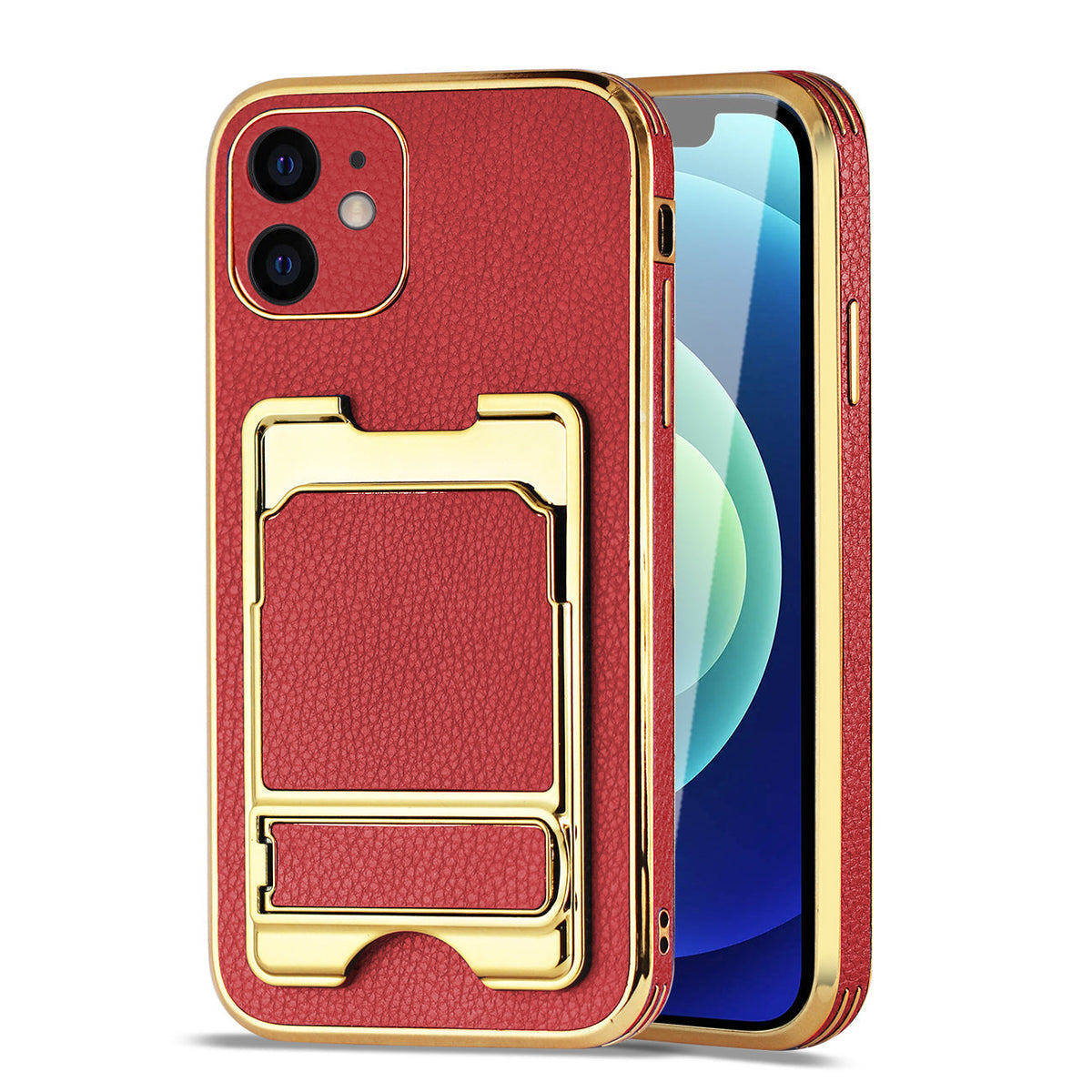 IPHONE 12 Leather Case with Card Holder In Red - Durable & Reliable