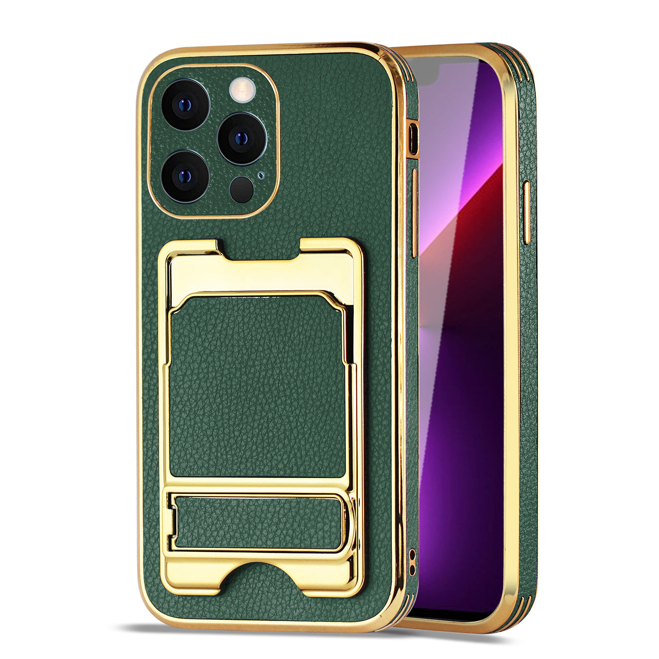 IPHONE 13 Pro Leather Case with Card Holder In Green - Durable & Reliable
