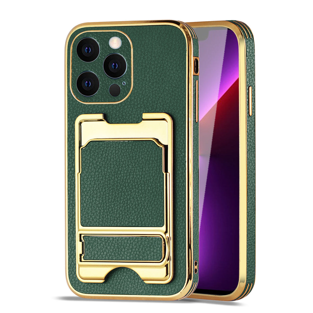 IPHONE 13 Pro Leather Case with Card Holder In Green - Durable & Reliable