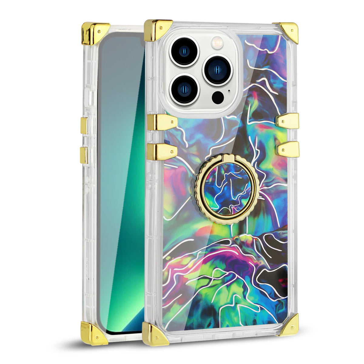 IPHONE 13 Floral Print Case with Ring Holder In Mixed color - Shockproof & Reliable