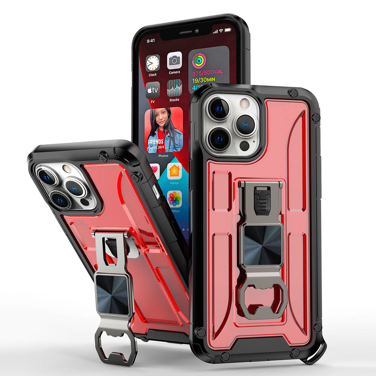 IPHONE 13 Pro Compatible Kickstand Ring Holder/Bottle Opener with Magnetic Car Mount for APPLE IPHONE 13 Pro In Red - Ultra-Slim Protection by