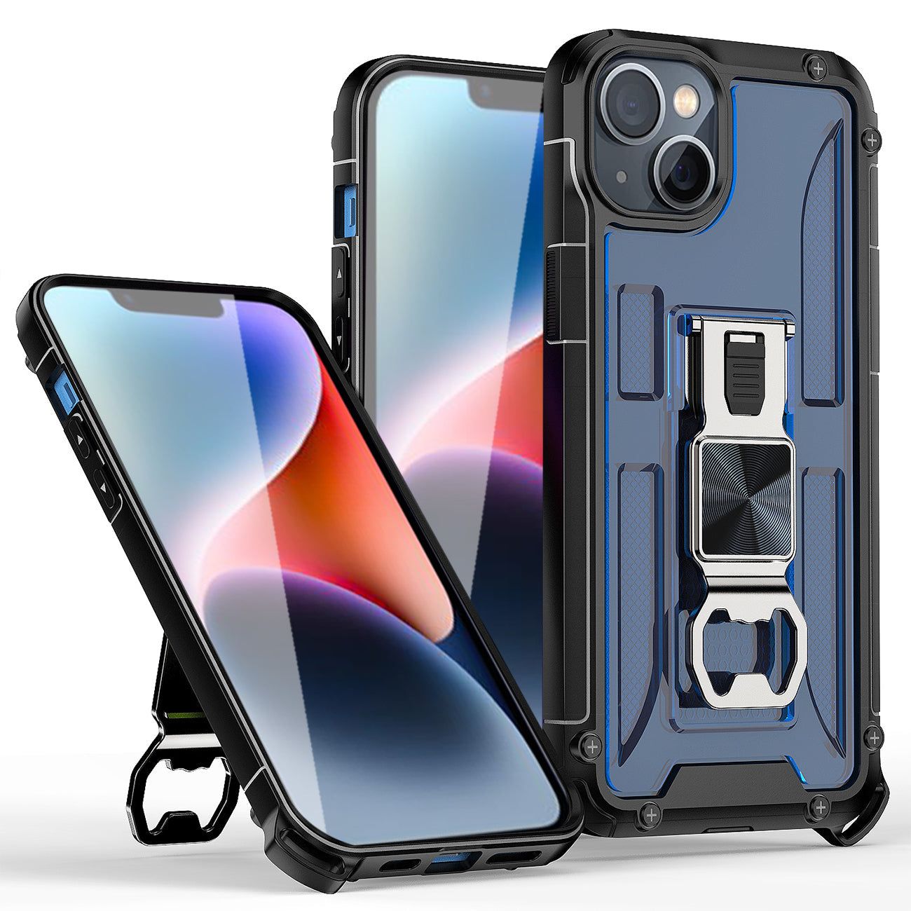 IPHONE 14 Compatible Kickstand Ring Holder/Bottle Opener with Magnetic Car Mount for IPHONE 14 In Blue - Crystal Clear Protection by
