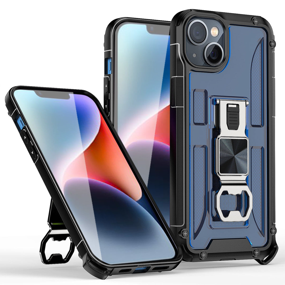 IPHONE 14 Compatible Kickstand Ring Holder/Bottle Opener with Magnetic Car Mount for IPHONE 14 In Blue - Crystal Clear Protection by