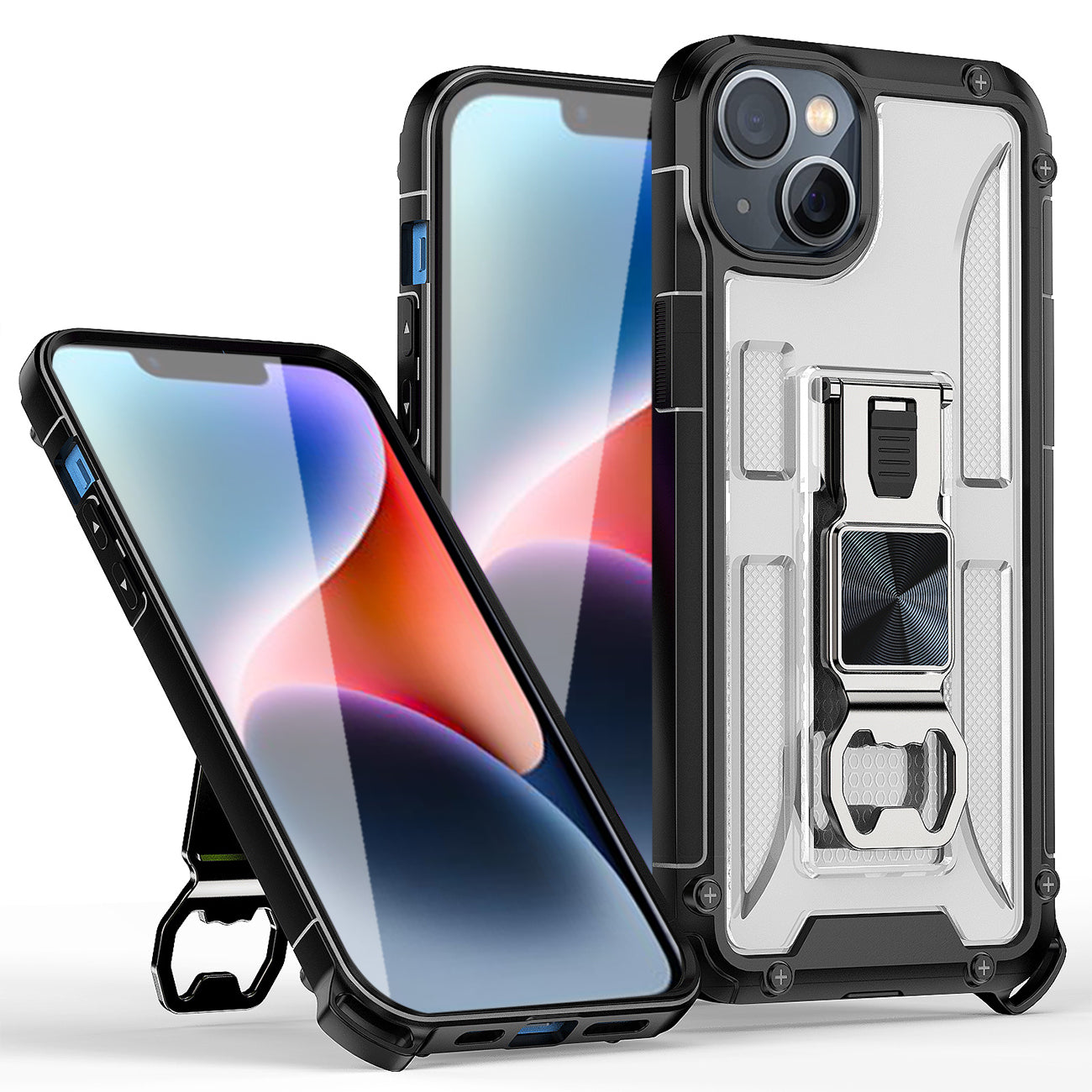 IPHONE 14 Compatible Kickstand Ring Holder/Bottle Opener with Magnetic Car Mount for IPHONE 14 In Clear - Shockproof Protection by
