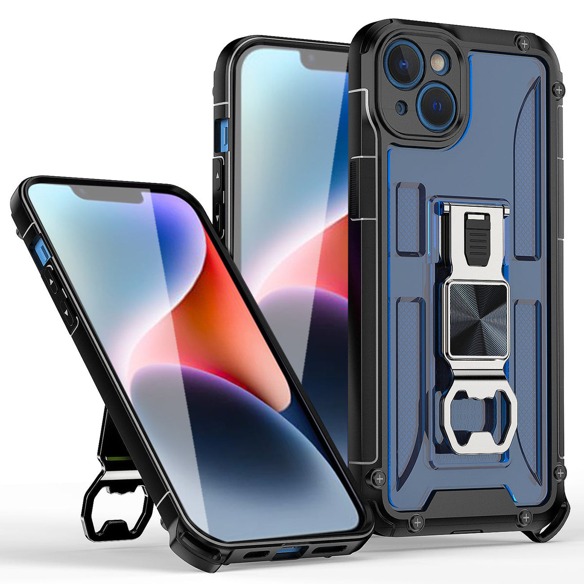 IPHONE 14 PLUS Compatible Kickstand Ring Holder/Bottle Opener with Magnetic Car Mount for IPHONE 14 PLUS In Blue - Shockproof Protection by
