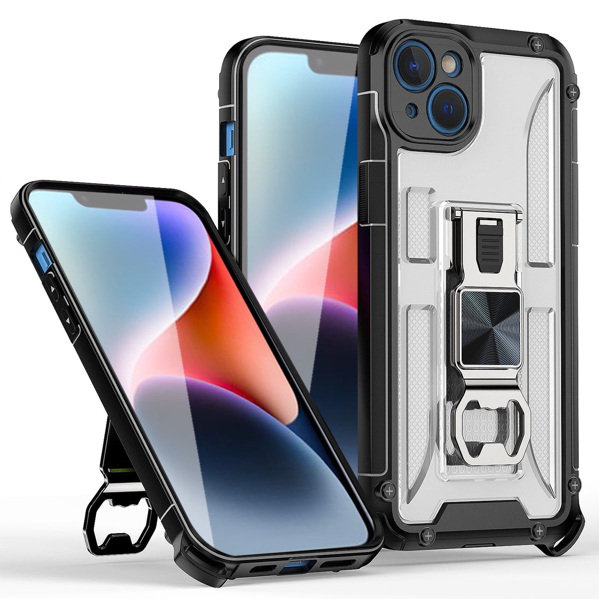 IPHONE 14 PLUS Compatible Kickstand Ring Holder/Bottle Opener with Magnetic Car Mount for IPHONE 14 PLUS In Clear - Ultra-Slim Protection by