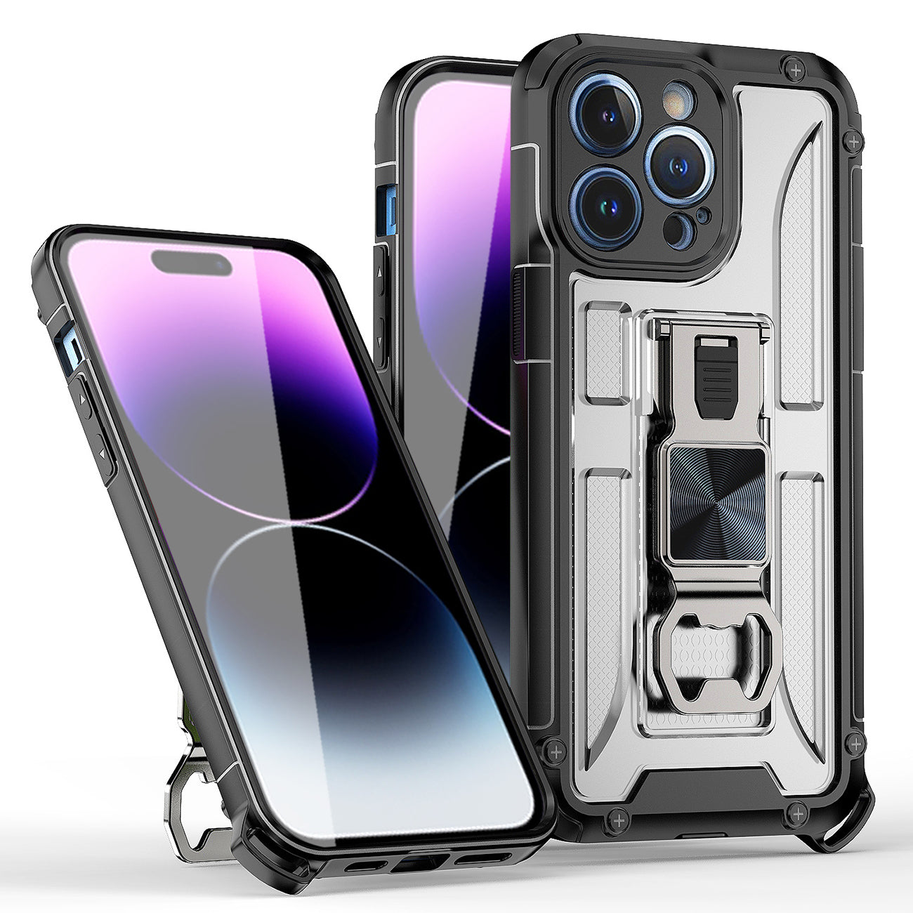 IPHONE 14 PRO Compatible Kickstand Ring Holder/Bottle Opener with Magnetic Car Mount for IPHONE 14 PRO In Clear - Heavy Duty Protection by