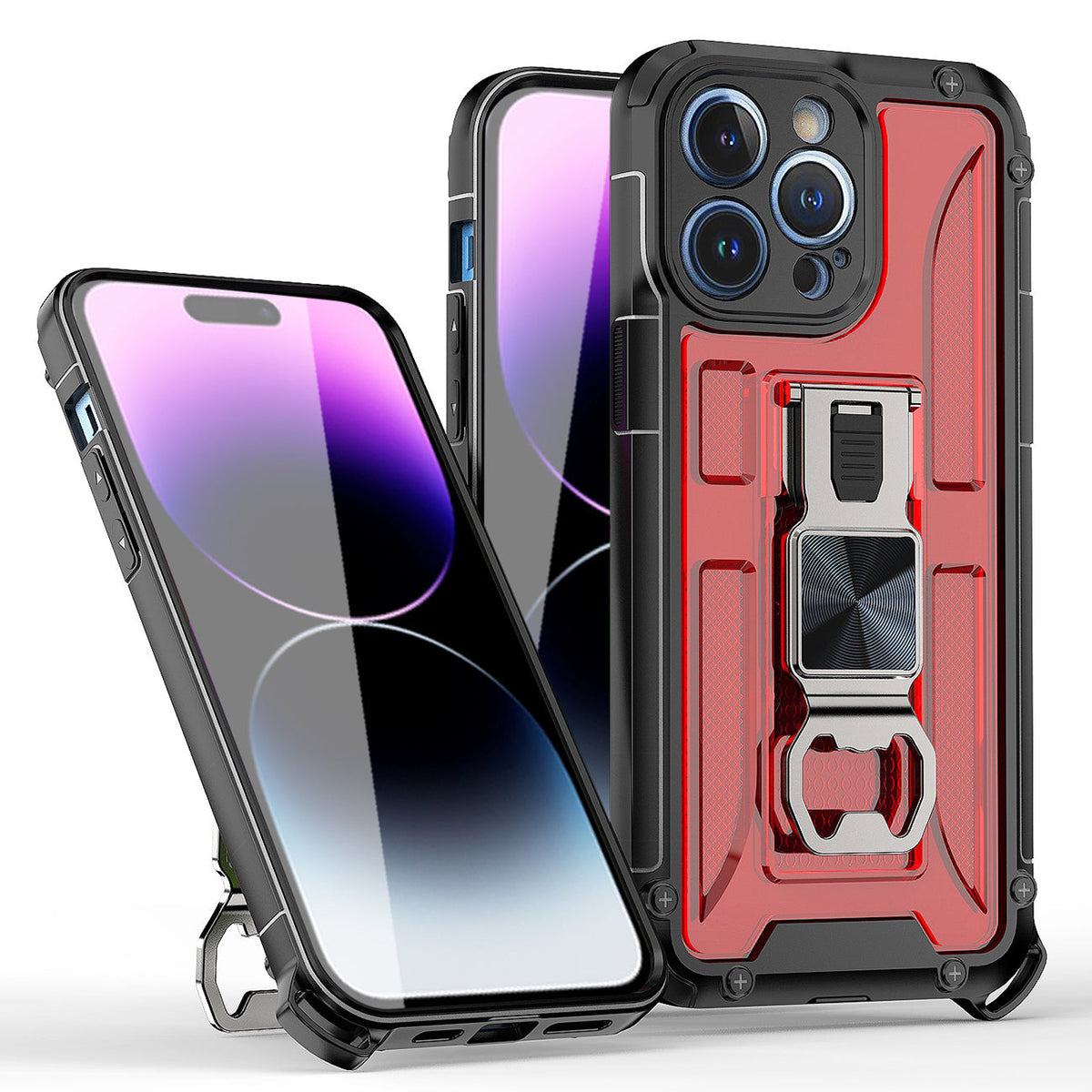 IPHONE 14 PRO Compatible Kickstand Ring Holder/Bottle Opener with Magnetic Car Mount for IPHONE 14 PRO MAX In Red - Shockproof Protection by