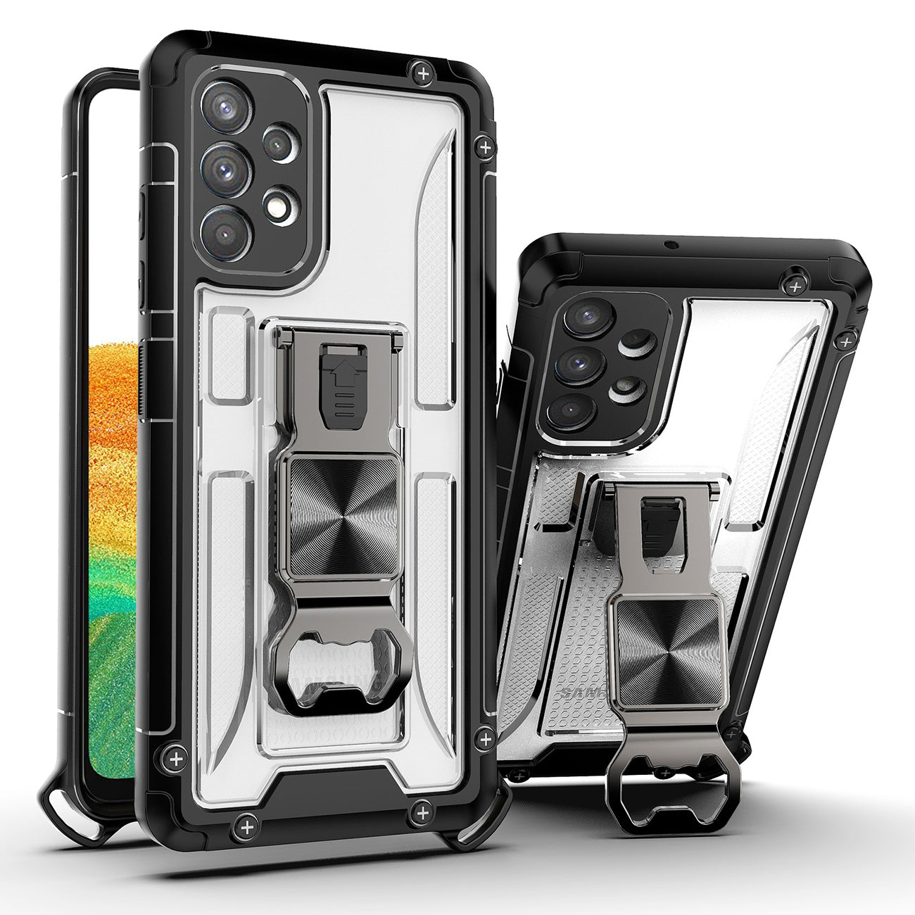 Kickstand Ring Holder/Bottle Opener with Magnetic Car Mount for Samsung Galaxy A33 5G In Clear - Premium & Reliable