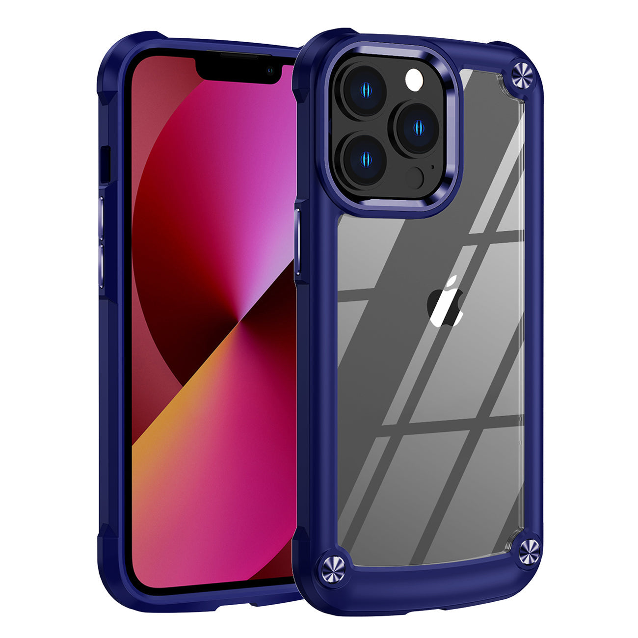 iPhone 13 PRO Compatible High Quality Clean PC,TPU and Metal Bumper Case For iPhone 13 PRO In Navy - Ultra-Slim Protection by