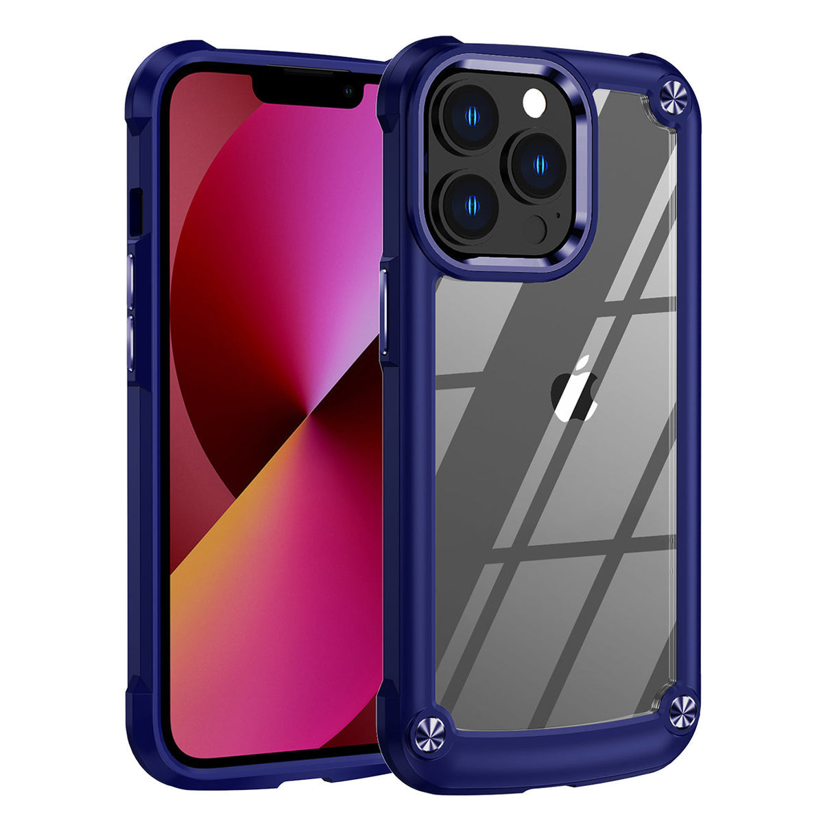 iPhone 13 PRO Compatible High Quality Clean PC,TPU and Metal Bumper Case For iPhone 13 PRO In Navy - Ultra-Slim Protection by